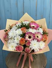 Букет цветов из:  Розы, Герберы и Хризантемы в Шилке