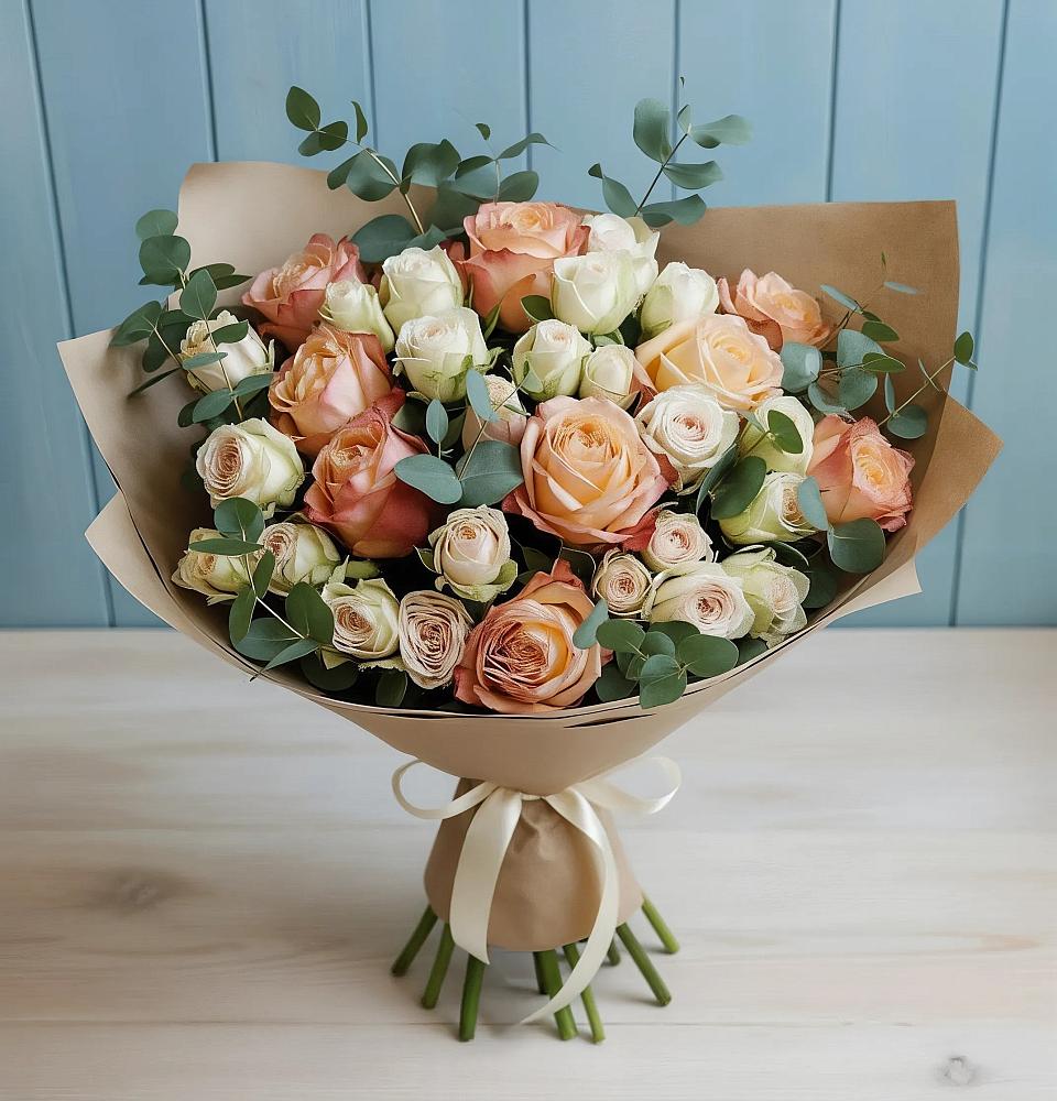 Букет цветов из: Альстромерии и Розы в Шилке