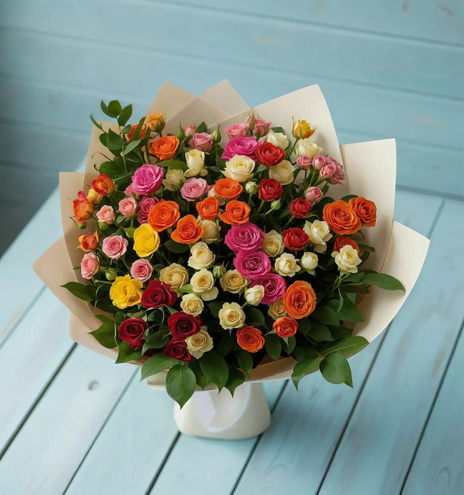 Букет Микс из разноцветных кустовых роз в Шилке